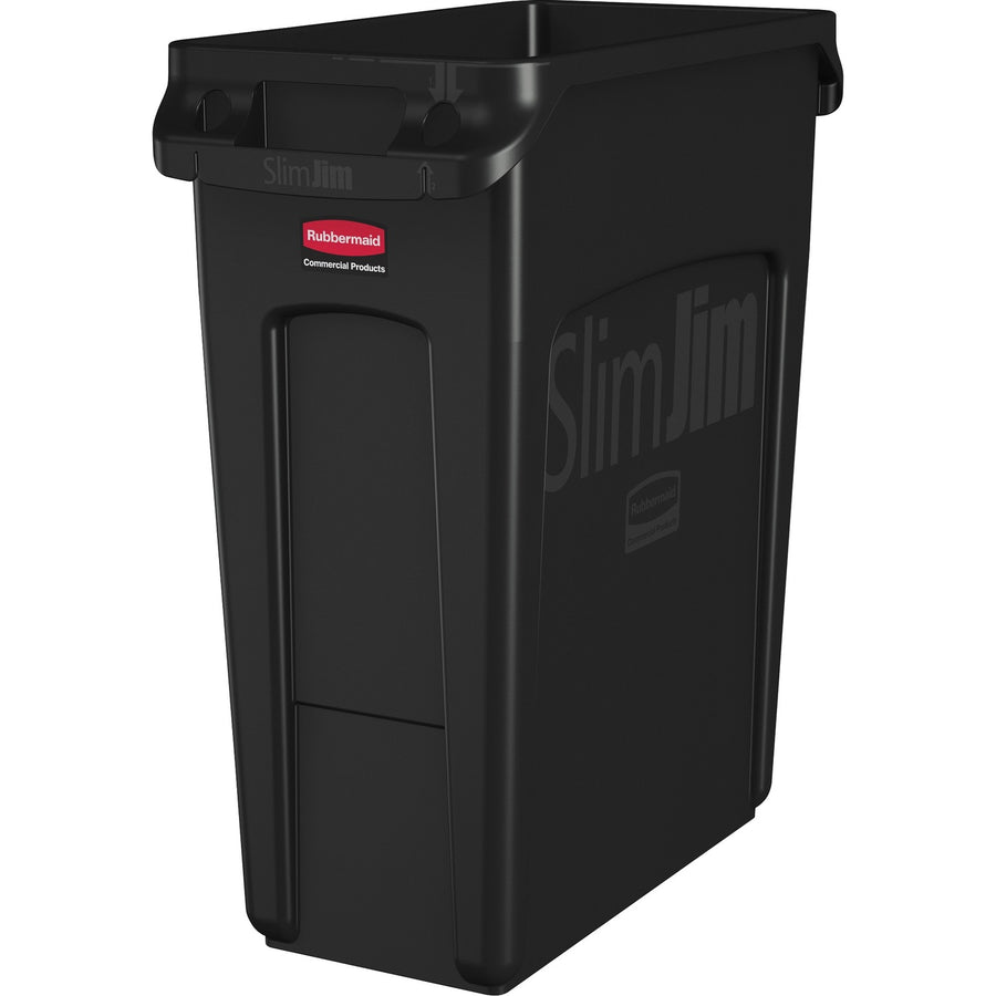 Rubbermaid Commercial Slim Jim 16-Gallon Vented Waste Container, 11" x 25", Black, Recyclable, RCP1955959