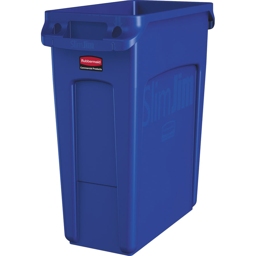 Rubbermaid Commercial Slim Jim Vented Container, 11" x 25", Blue, Plastic, 16 gal, Lightweight, RCP1971257