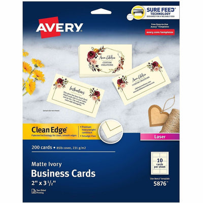 Avery Business Cards, Ivory, True Print(R) Two-Sided Printing, 2" x 3-1/2", 200 Cards, 8 1/2" x 11", 200 / Pack, AVE5876