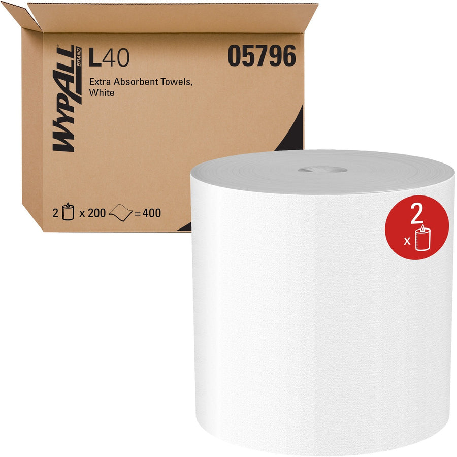 Wypall PowerClean L40 Extra Absorbent Towels, White, Plush, Soft, 1 Carton, KCC05796