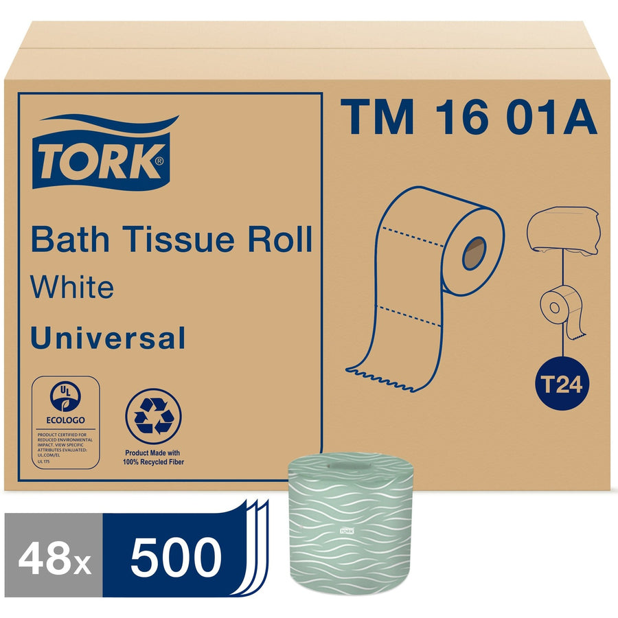 TORK Universal Bath Tissue Roll, 2-Ply, 17.1" x 9.1", White, Paper, 1 45/64", Embossed, 48 / Carton, TRKTM1601A
