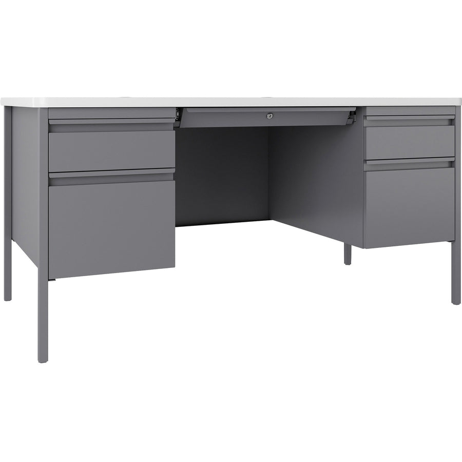 Lorell Fortress Series Double-Pedestal Teachers Desk, Steel, Reinforced, LLR66942