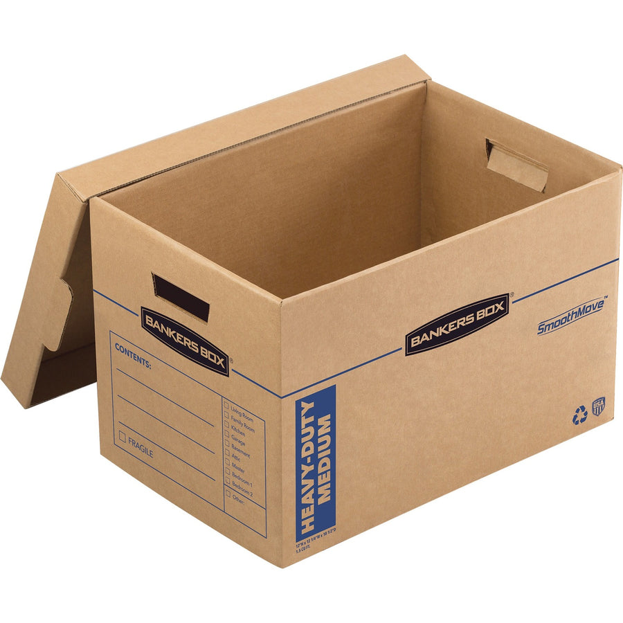 Bankers Box SmoothMove Maximum Strength Moving Boxes, 13.1" x 12.4", Kraft, Tear Resistant, 8 / Carton, FEL7710301