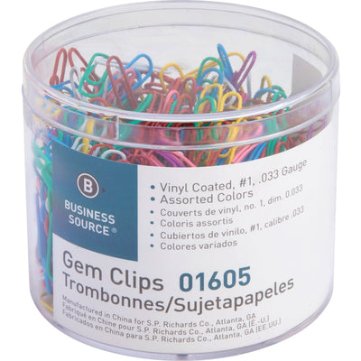 Business Source Vinyl-coated Gem Clips, Assorted, 500 / Box — view 1