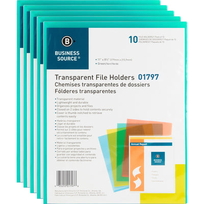 Business Source Letter File Sleeve, Green, 8 1/2" Width x 11" Length, 5 / Box — view 1