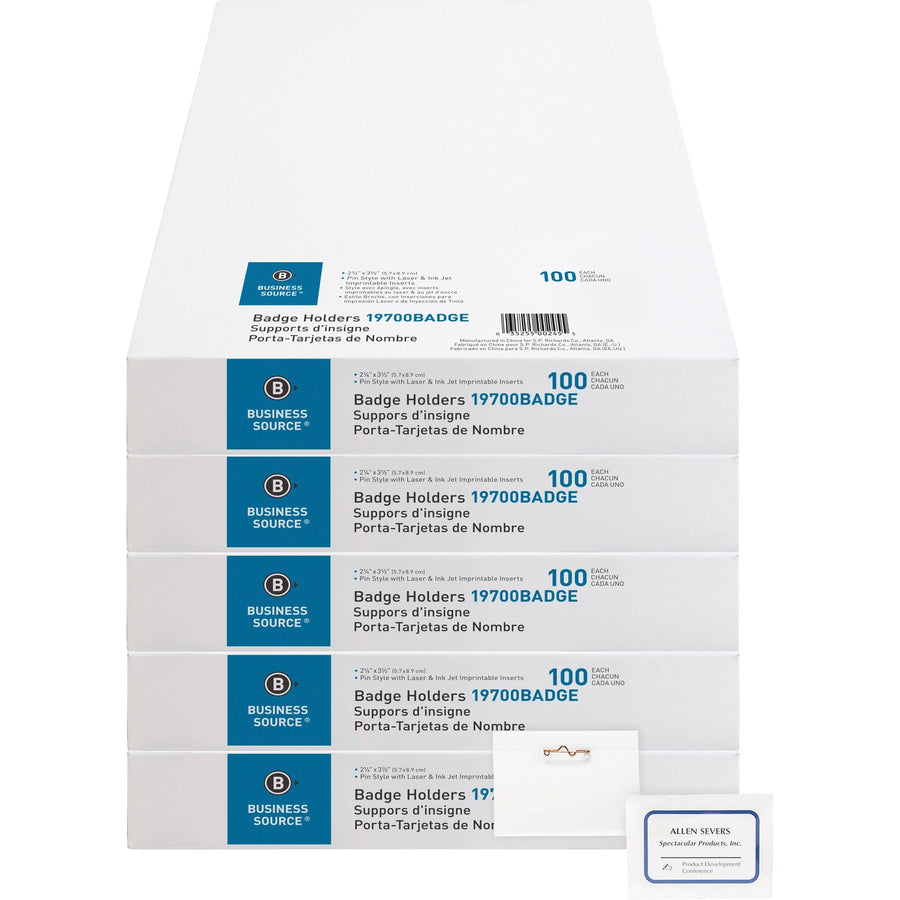 Business Source Pin-Style Holder Name Badge Kits, Clear, 5 / Bundle — view 1