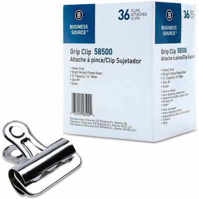 Business Source Bulldog Grip Clips, Silver, 36 / Box, BSN58500
