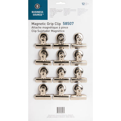 Business Source Magnetic Grip Clips Pack, Silver, 12 / Box — view 1