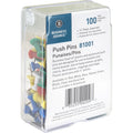 Business Source 1/2" Head Push Pins, Assorted, 100 / Box, BSN81001