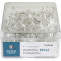 Business Source 1/2" Head Push Pins, Clear, 100 / Box, BSN81002