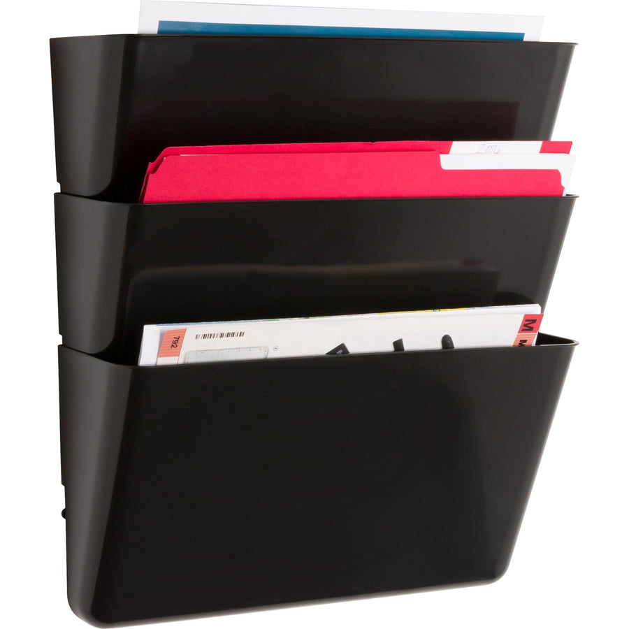Lorell Wall File Pockets, 13.13" x 14.75", Black, 3 / Pack, LLR60000