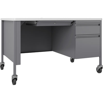 Lorell Fortress Series 48" Mobile Right-Pedestal Teachers Desk, Gray, LLR66944