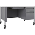 Lorell Fortress Series 48" Mobile Right-Pedestal Teachers Desk, Gray, LLR66944