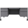Lorell Fortress Series Mobile Double-Pedestal Teachers Desk, Gray, LLR66946