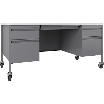 Lorell Fortress Series Mobile Double-Pedestal Teachers Desk, Gray, LLR66946
