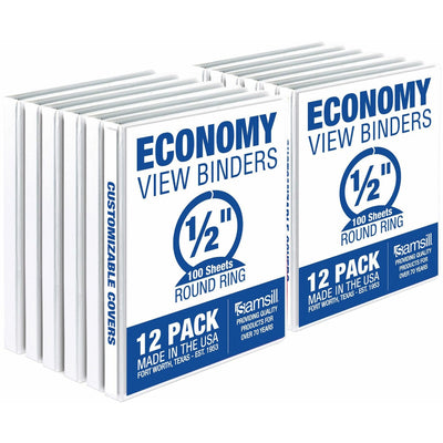 Samsill Economy View Binder, White, 8 1/2" Width x 11" Length, 12 / Carton, SAMI08517C