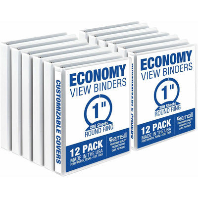 Samsill Economy View Binder, White, 8 1/2" Width x 11" Length, 12 / Carton, SAMI008537C