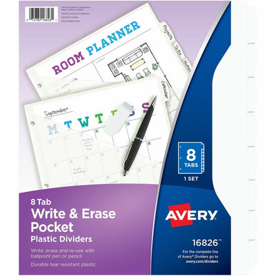 Avery Write & Erase Pocket Plastic Dividers, White, 1 Set — view 1