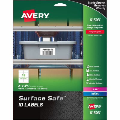 Avery Surface Safe ID Label, White, 1 Pack, AVE61503