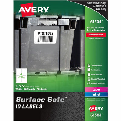 Avery Surface Safe ID Label, White, 1 Pack, AVE61504