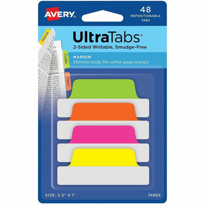 Avery UltraTabs Repositionable Margin Tabs, Neon Yellow, 48 / Pack, AVE74865