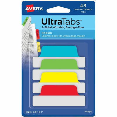 Avery UltraTabs Repositionable Margin Tabs, Blue, 48 / Pack, AVE74866