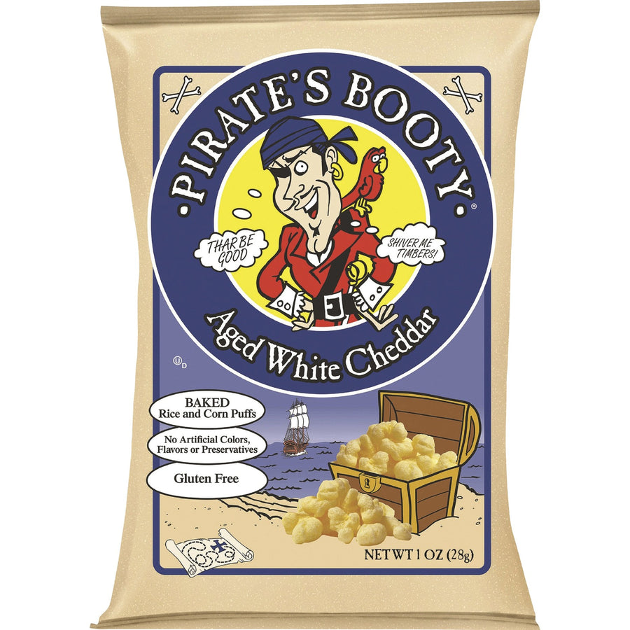 Pirate's Booty Baked White Cheddar Rice/Corn Puffs, Preservative-free, 24 / Carton, BGG60104