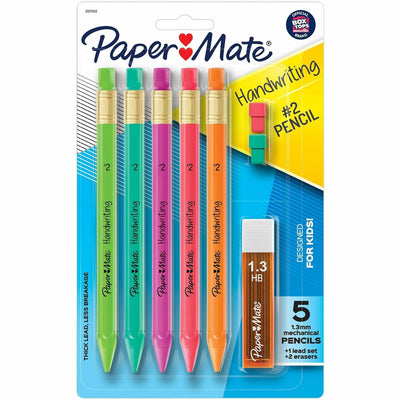 Paper Mate Handwriting Mechanical Pencils, 51.2 mil, Eraser, 5 / Pack, PAP2017483