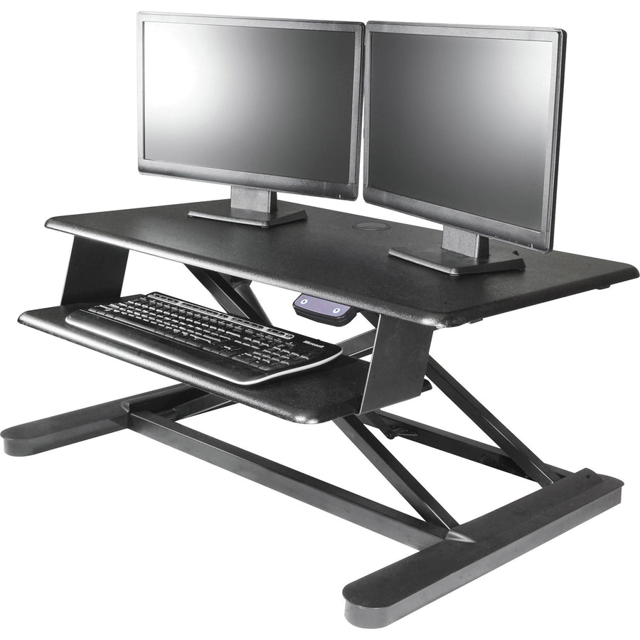 Kantek Electric Sit-Stand Desktop Riser, 35" x 23.40", Black, Medium Density Fiberboard (MDF), Keyboard Tray, KTKSTS965