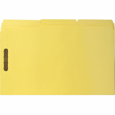 Business Source 1/3 Tab Cut Legal Recycled Fastener Folder, Yellow, 11" Width x 14" Length, 50 / Box — view 1