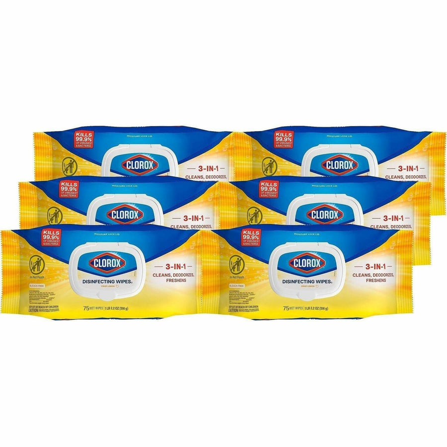 Clorox Disinfecting Cleaning Wipes Flex Pack, White, Antibacterial, 6 / Carton, CLO31404CT