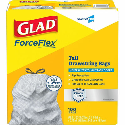 The Clorox CloroxPro™ Glad ForceFlex Tall Kitchen Drawstring Trash Bags, Gray, 2 / Pallet, CLO70427PL