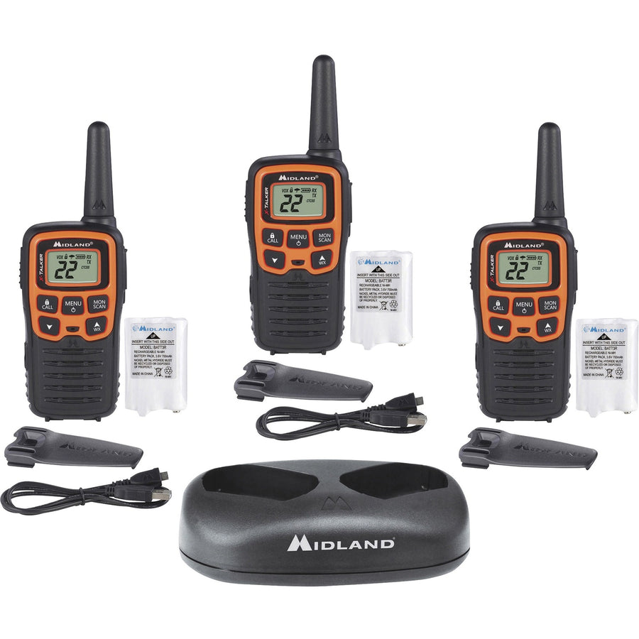 Midland X-TALKER T51X3VP3 Walkie Talkie Three Pack, Orange, Hands-free, MROT51X3VP3
