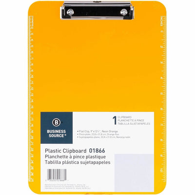 Business Source Flat Clip Clipboard, Neon, Orange, 9" Width x 12" Length, 6EA/BD 2BD/BX 4BX/CT — view 1