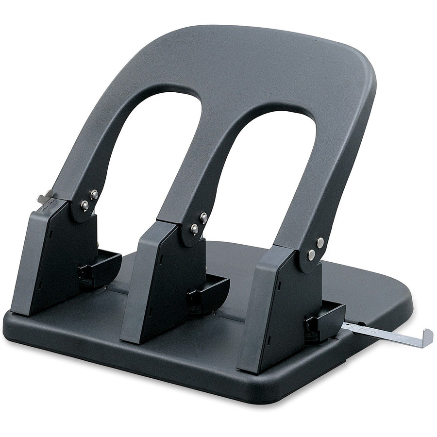 Business Source Adjustable Three-hole Punch, 10.2" x 6.2", Black, Die-cast Metal, Paper Guide, BSN06527