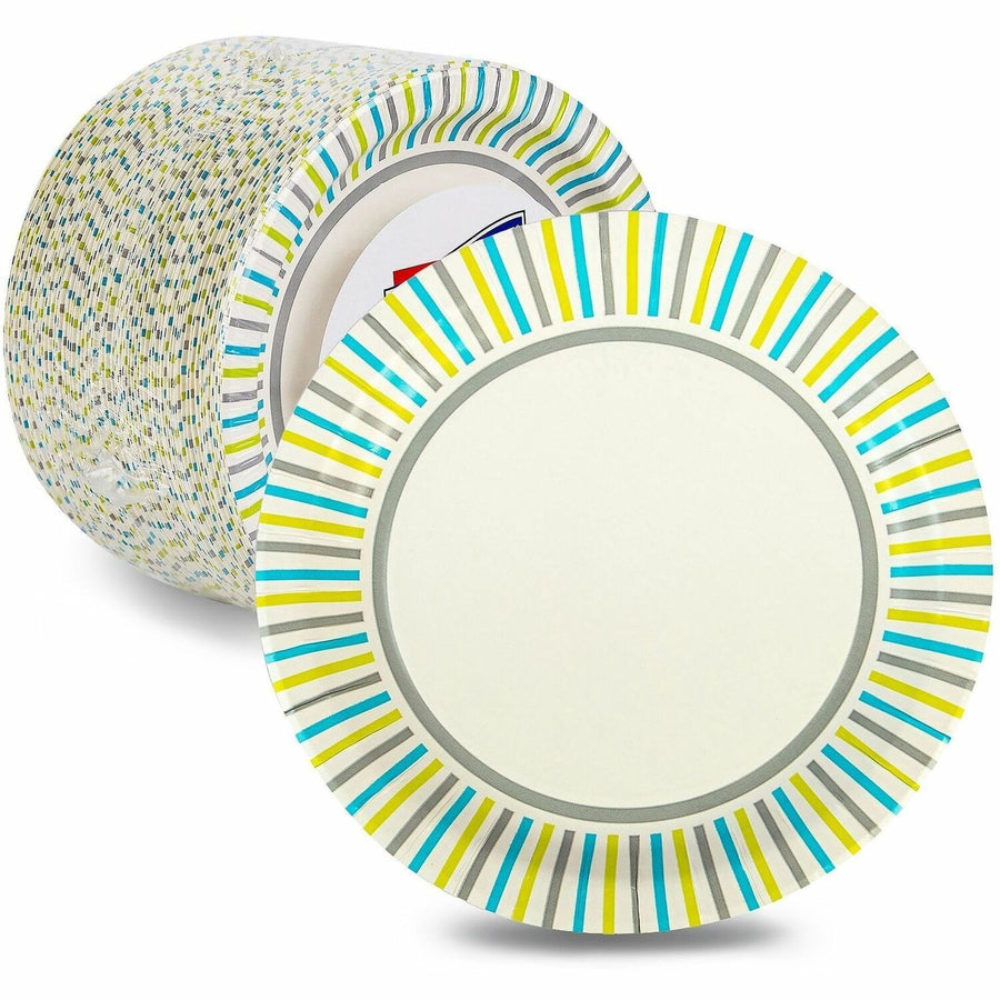 Genuine Joe 7" Printed Paper Plates, Assorted, 4 / Carton, GJO10321CT