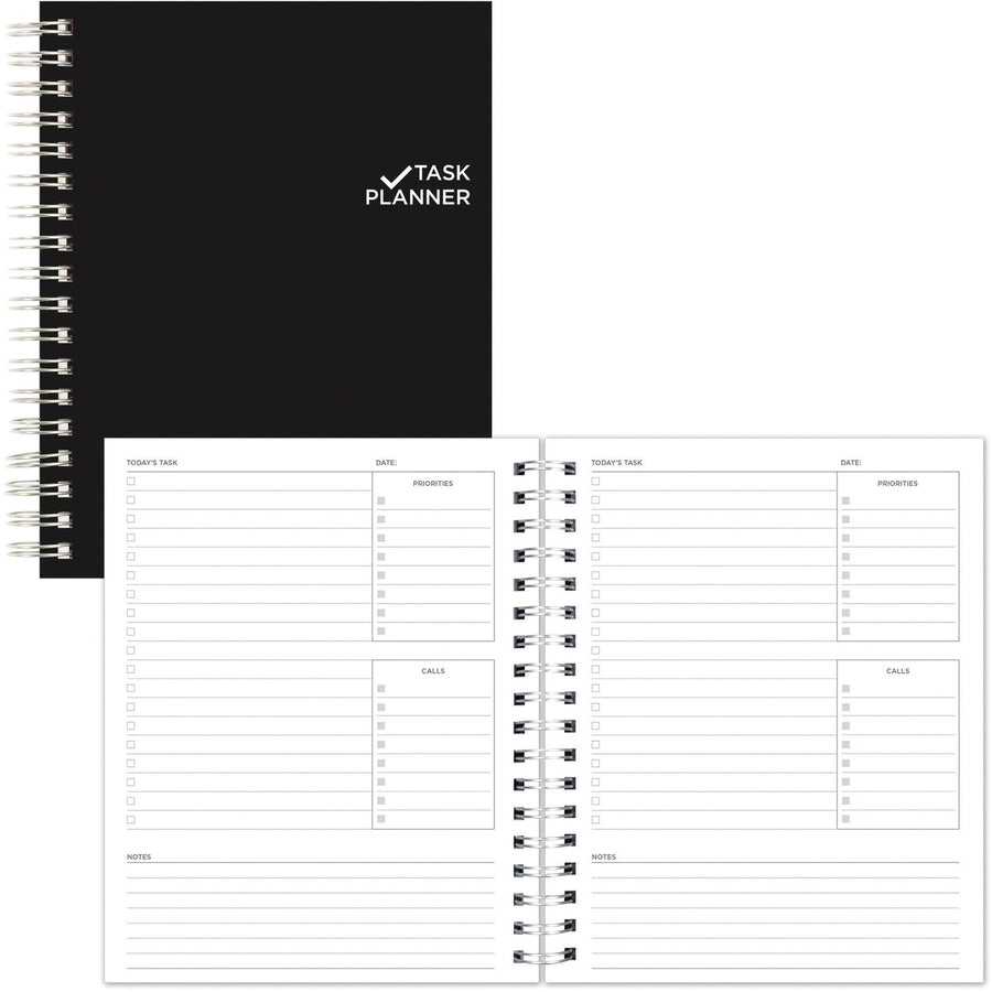 Blueline Undated Task Planner, 7.25" x 9.25", Black, Twin Wire, Hard Cover, REDB31081