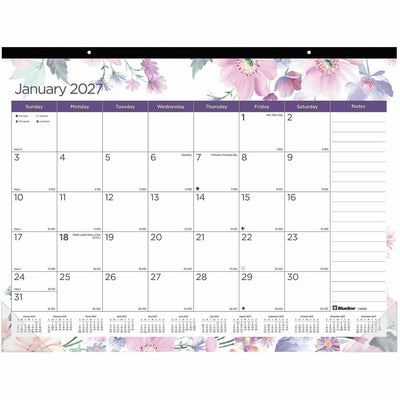 Dominion Blueline Blueline Passion Floral Desk Pad Calendar, 22", REDC194113