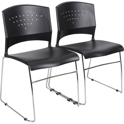 Norstar Office Boss Black Stack Chair With Chrome Frame 2 Pcs Pack, 2 / Carton, BOPB1400BK2