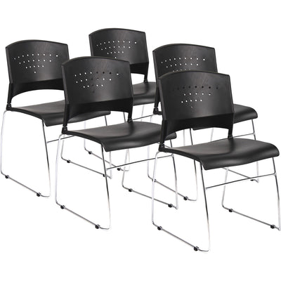 Norstar Office Boss Black Stack Chair With Chrome Frame 5 Pcs Pack, 5 / Carton, BOPB1400BK5