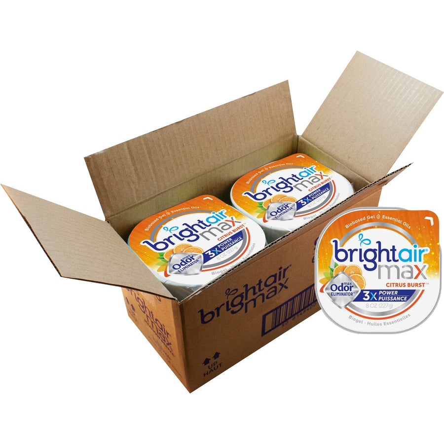 Bright Air Max Scented Gel Odor Eliminator, 5" x 1.8", Orange, NPE-free, 6 / Carton, BRI900436CT