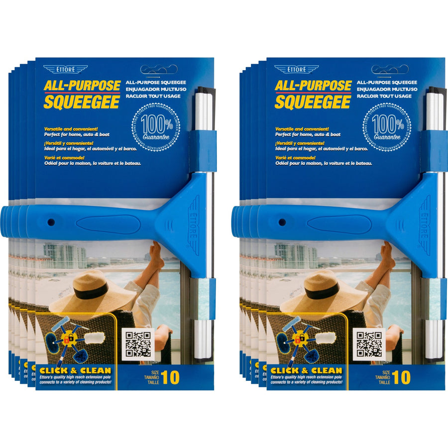 Ettore All-purpose Squeegee, 10" x 1.5", Blue, Streak-free, 12 / Carton, ETO17010CT