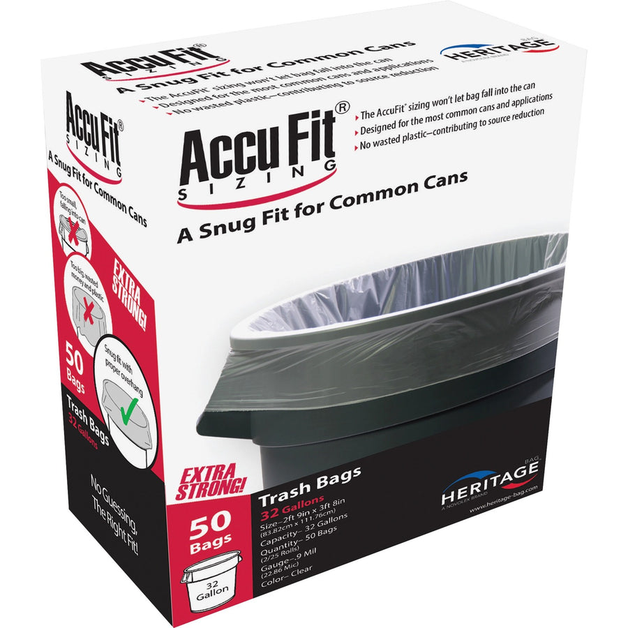 Heritage Accufit Reprime 32 Gallon Can Liners, Clear, Puncture Resistant, 6 / Carton, HERH6644TCRC1CT