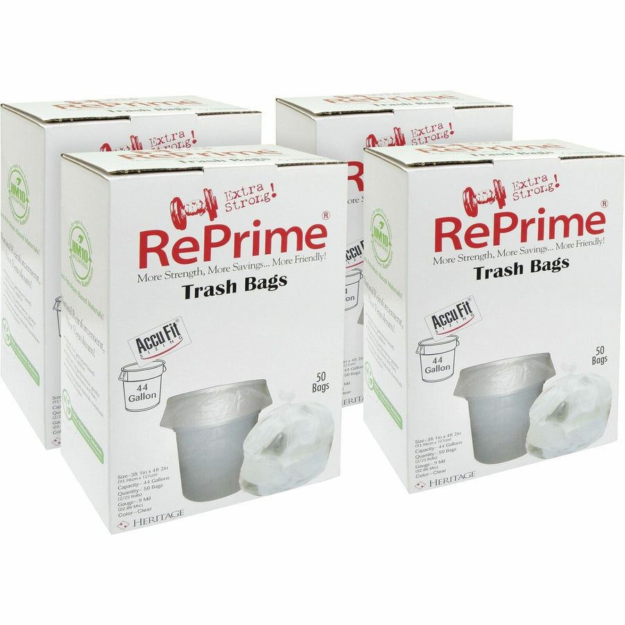 Heritage RePrime AccuFit 44-gal Can Liners, Clear, Puncture Resistant, 4 / Carton, HERH7450TCRC1CT