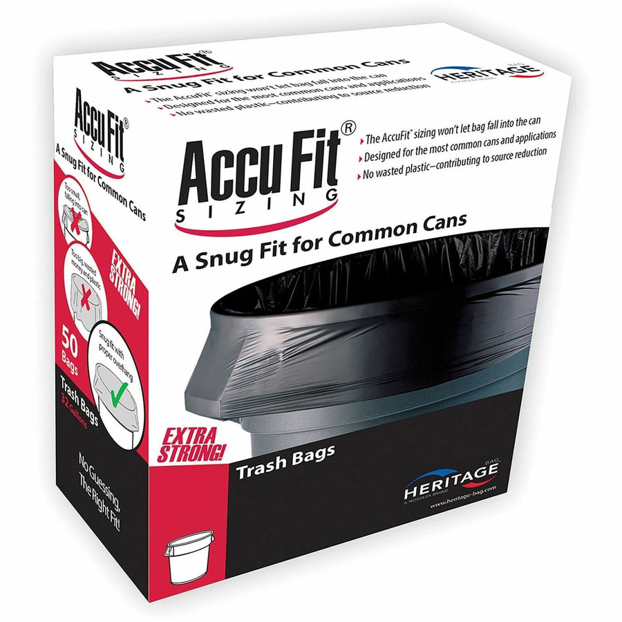 Heritage RePrime AccuFit 44-gal Can Liners, Black, Puncture Resistant, 4 / Carton, HERH7450TKRC1CT