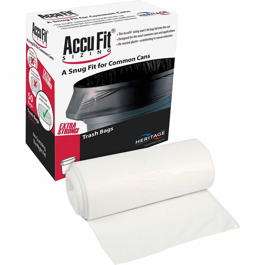 Heritage Accufit RePrime Can Liners, Clear, 55 gal, Puncture Resistant, 3 / Carton, HERH8053TCRC1CT