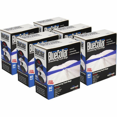 Novolex BlueCollar 13-gallon Drawstring Trash Bags, White, 6 / Carton, HERN4828EWRC1CT