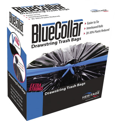 Novolex BlueCollar 30-gallon Drawstring Trash Bags, Black, 6 / Carton, HERN6034YKRC1CT