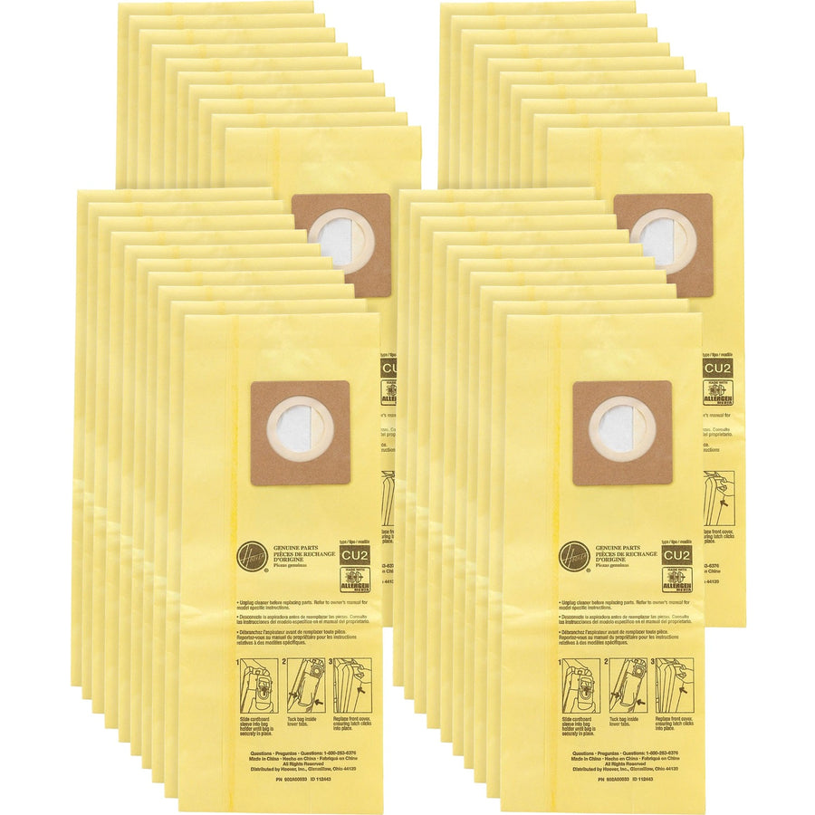 Hoover HushTone Vacuum Bags, Yellow, Micro Allergen, 4 / Carton, HVRAH10243CT