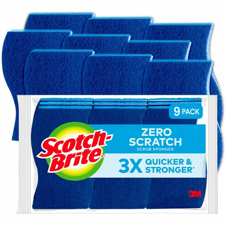 Scotch-Brite Non-Scratch Scrub Sponges, 4.3" x 0.8", Blue, Cellulose, Reusable, 9 / Pack, MMM5295